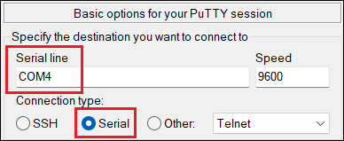 Using PuTTY for the COM serial connection.